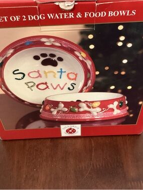 'Santa Paws' Red Dog Food & Water Bowls (Set of 2)